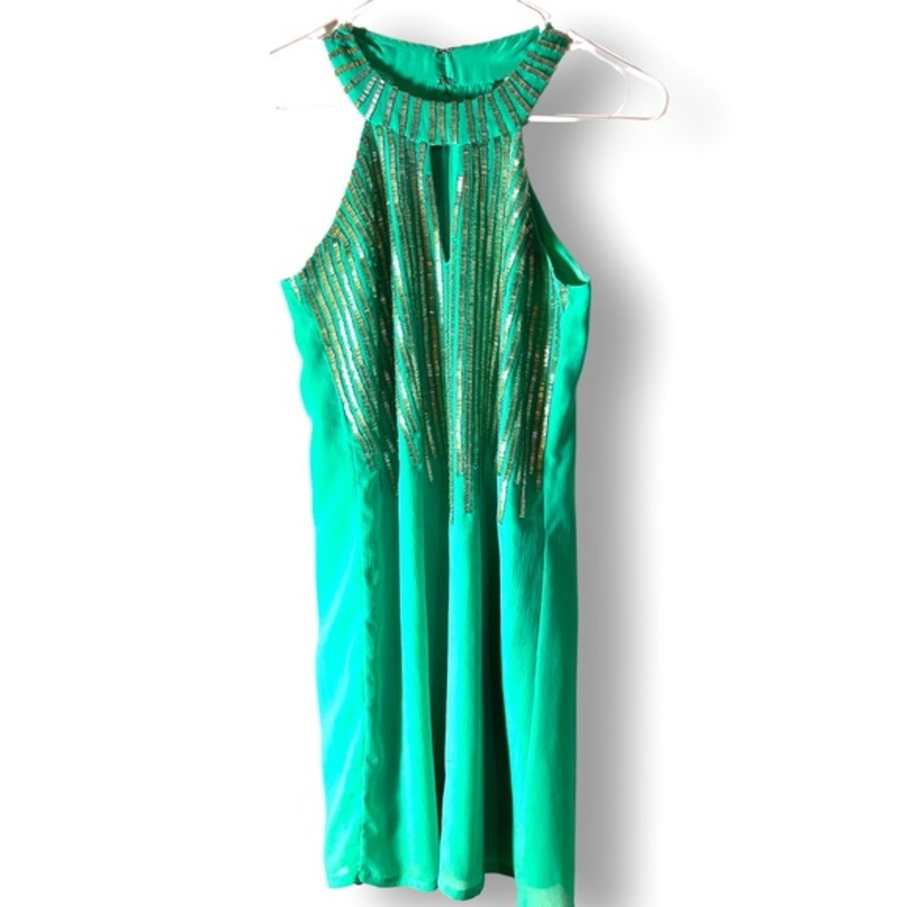 Bebe Halter Neck Mini Dress‎ with silver beading  XXS